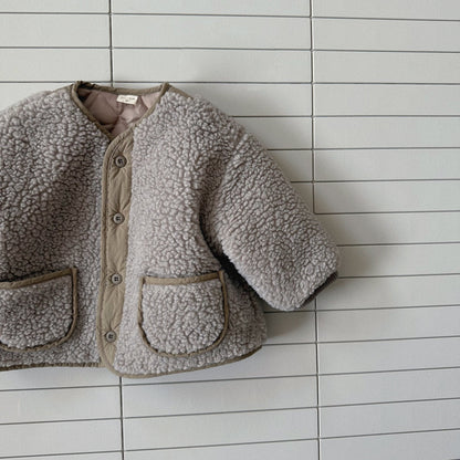 Toddler Bella W25 Sherpa Button Up Jacket (1 - 6y) - Grayish Beige kids outfit