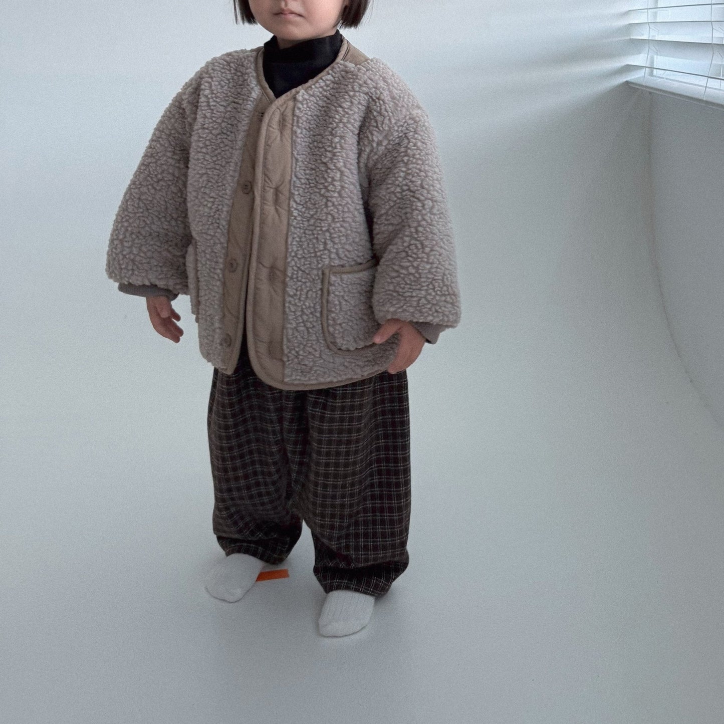 Toddler Bella W25 Sherpa Button Up Jacket (1 - 6y) - Grayish Beige kids outfit