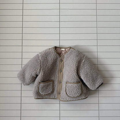 Toddler Bella W25 Sherpa Button Up Jacket (1 - 6y) - Grayish Beige kids outfit