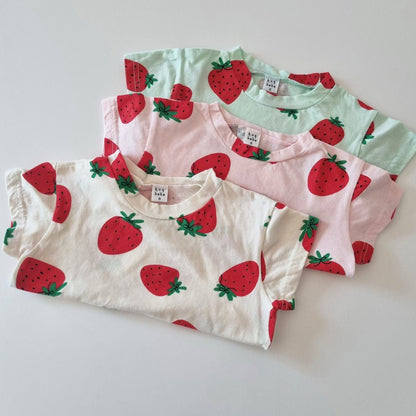 Toddler Big Strawberry Short Sleeve Top (1 - 6y) - 3 Colors kids outfit
