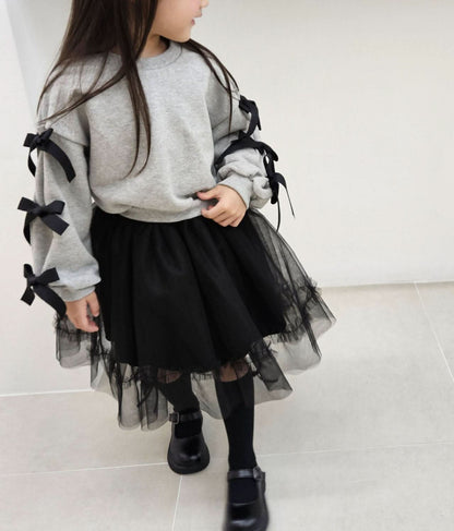 Toddler Bow Detail Long Sleeve Cropped Sweatshirt (2 - 7y) - 2 Colors kids outfit