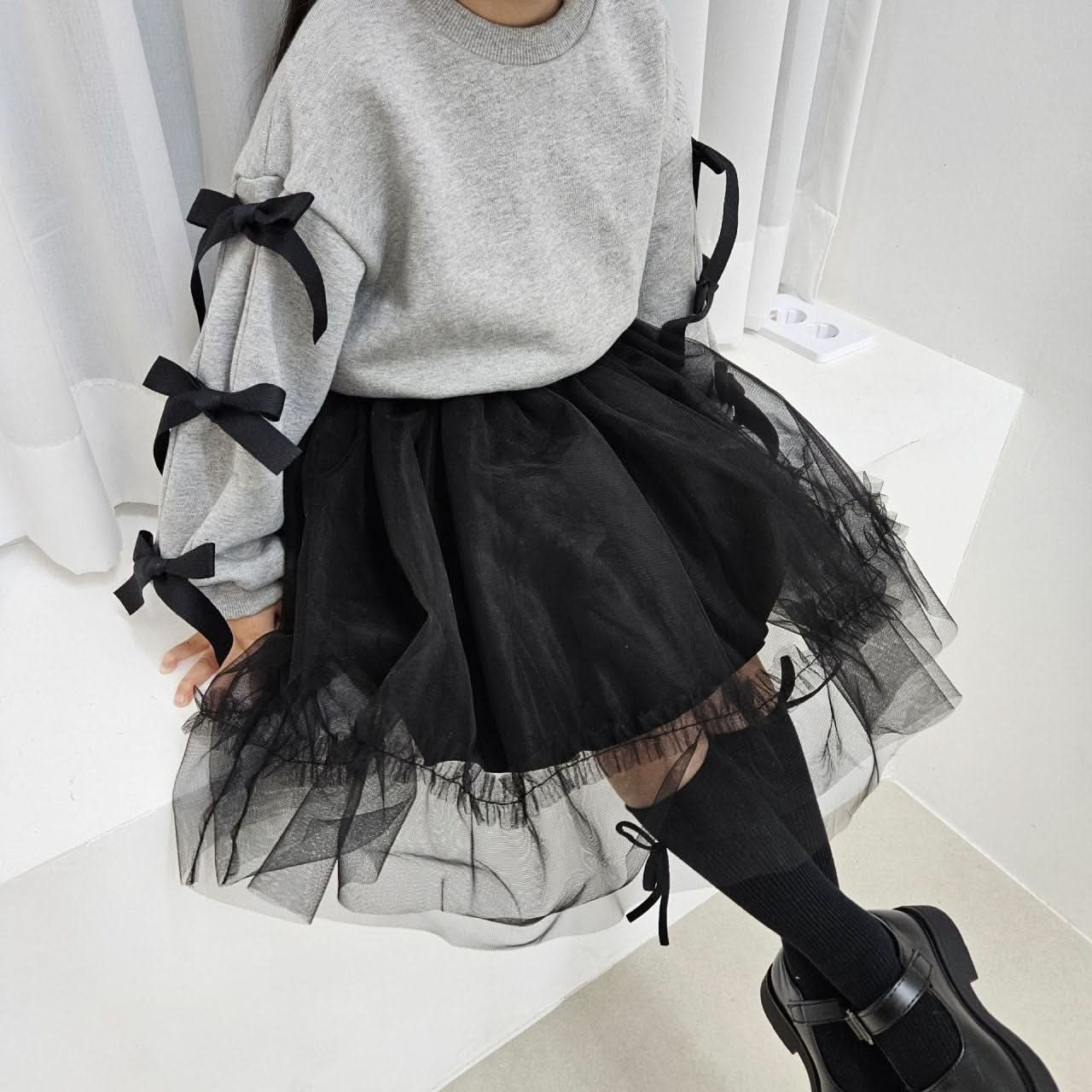 Toddler Bow Detail Long Sleeve Cropped Sweatshirt (2 - 7y) - 2 Colors kids outfit