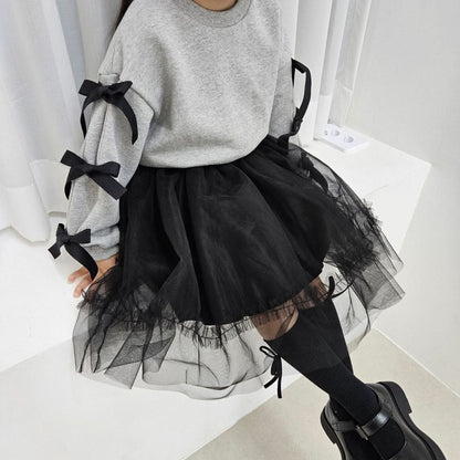 Toddler Bow Detail Long Sleeve Cropped Sweatshirt (2 - 7y) - 2 Colors kids outfit