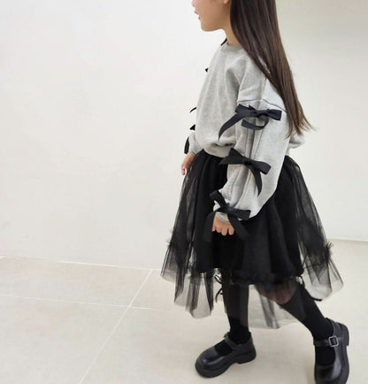 Toddler Bow Detail Long Sleeve Cropped Sweatshirt (2 - 7y) - 2 Colors kids outfit