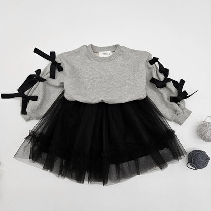 Toddler Bow Detail Long Sleeve Cropped Sweatshirt (2 - 7y) - 2 Colors kids outfit