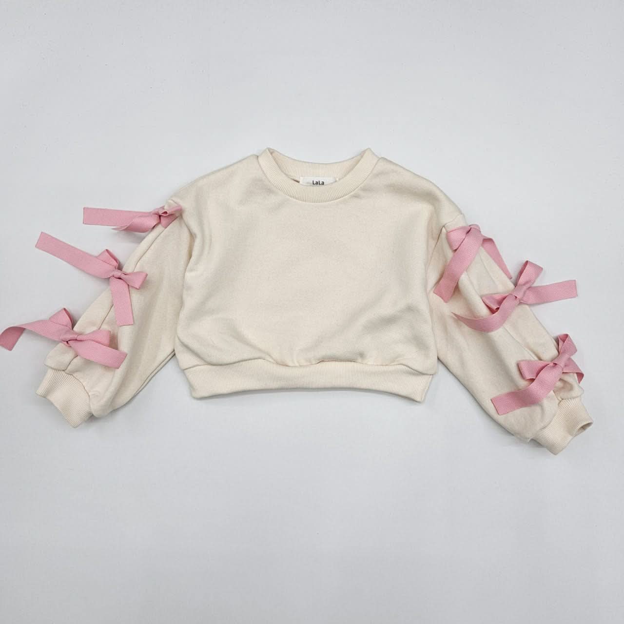Toddler Bow Detail Long Sleeve Cropped Sweatshirt (2 - 7y) - 2 Colors kids outfit
