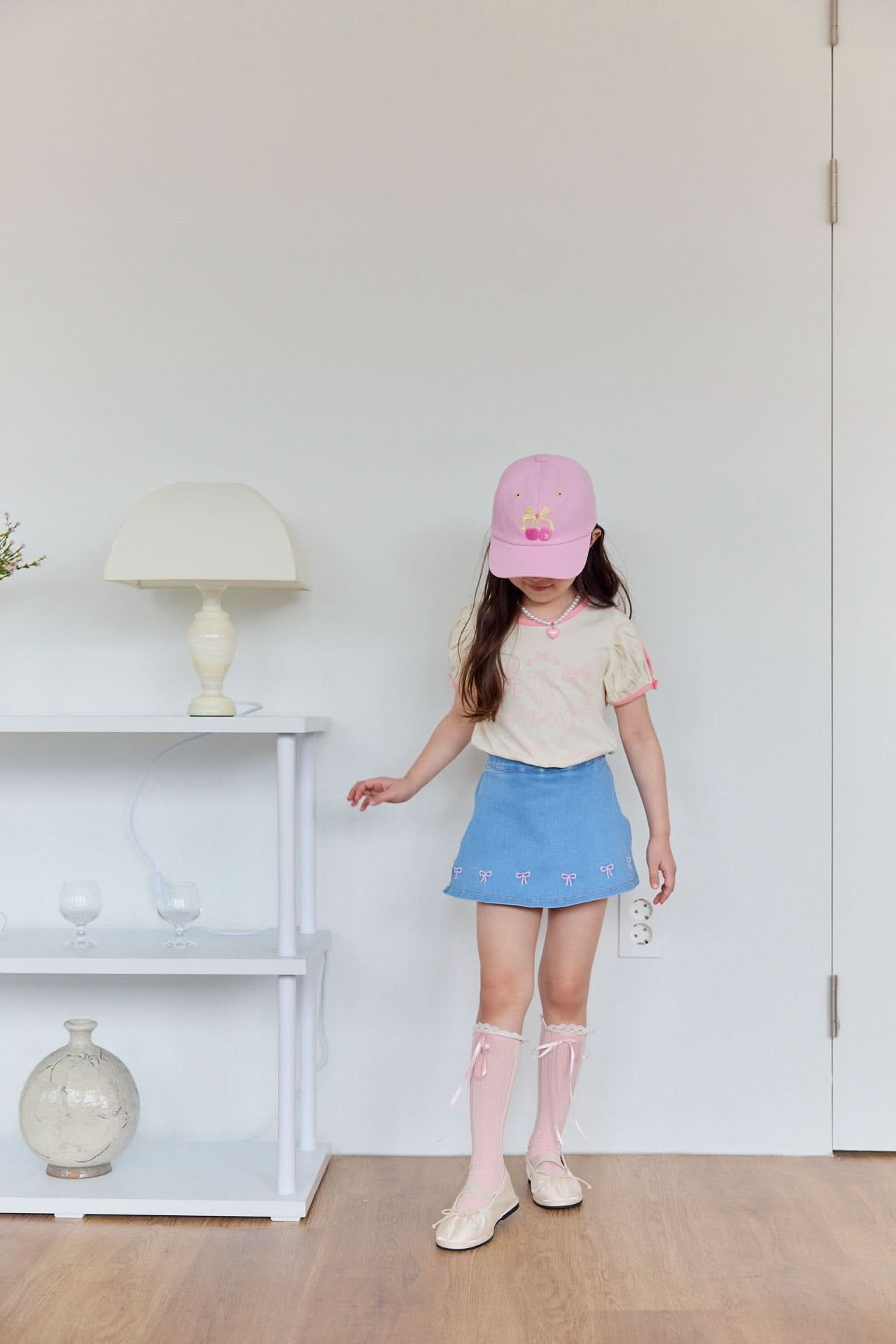 Toddler Bow Embroidery Denim Skirted Shorts (1 - 5y) - Light denim kids outfit