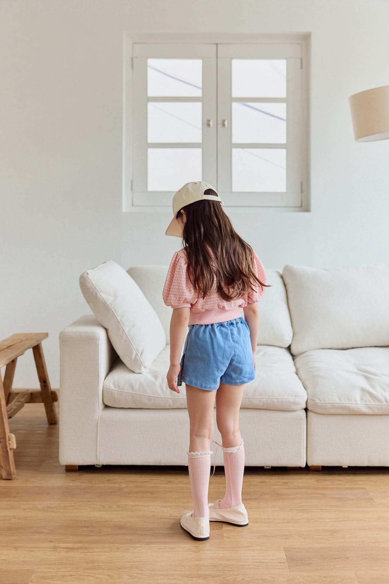 Toddler Bow Embroidery Denim Skirted Shorts (1 - 5y) - Light denim kids outfit