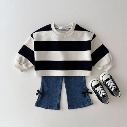 Toddler Bow Trim Flare Denim Pull - On Pants (1 - 8y) kids outfit