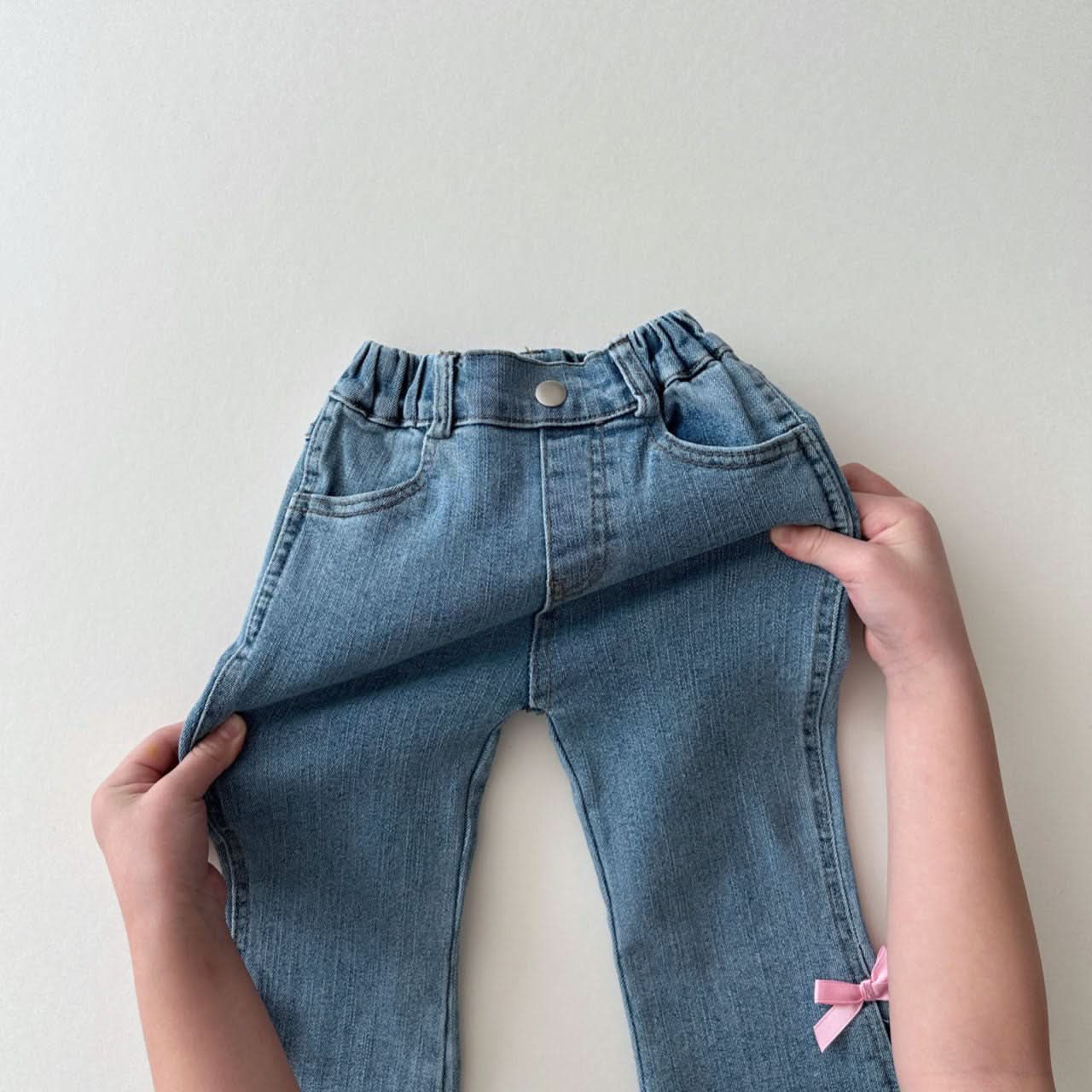 Toddler Bow Trim Flare Denim Pull - On Pants (1 - 8y) kids outfit