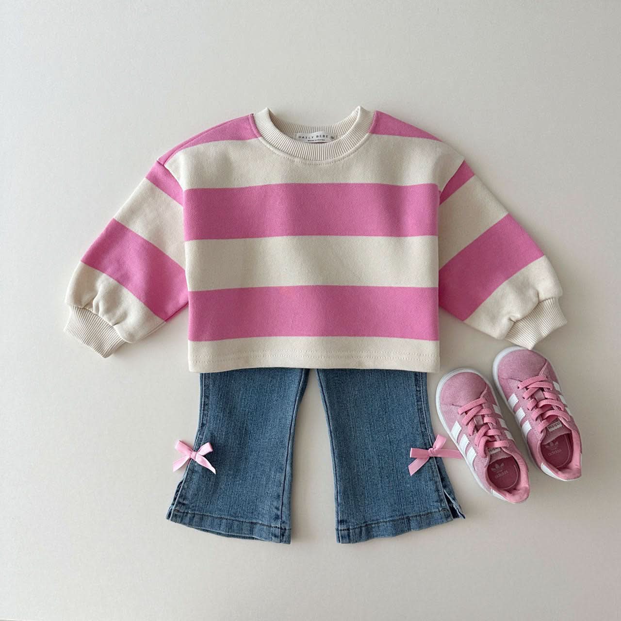 Toddler Bow Trim Flare Denim Pull - On Pants (1 - 8y) kids outfit