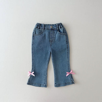 Toddler Bow Trim Flare Denim Pull - On Pants (1 - 8y) kids outfit