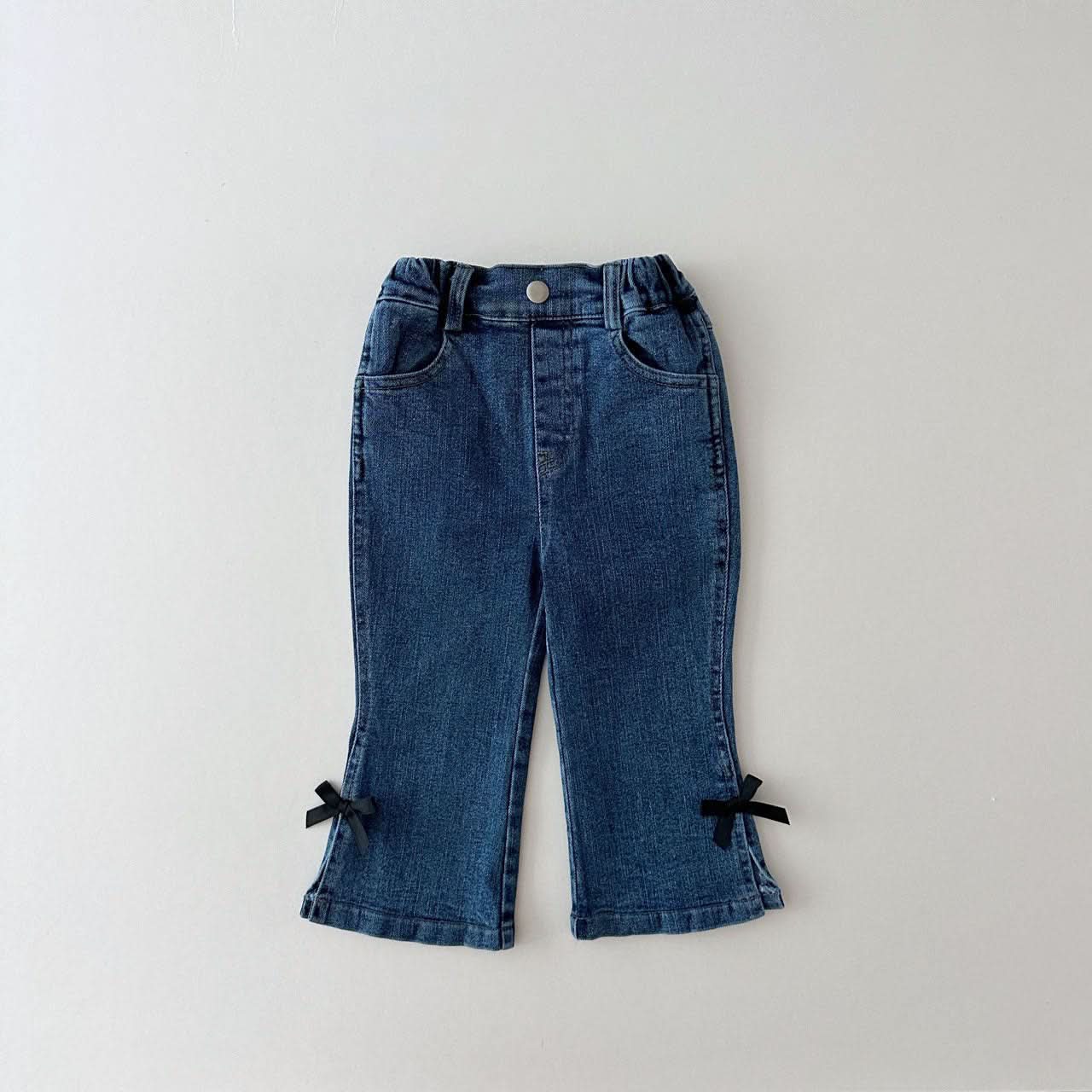 Toddler Bow Trim Flare Denim Pull - On Pants (1 - 8y) kids outfit