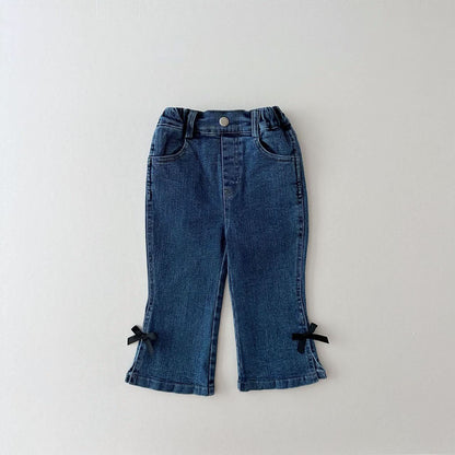 Toddler Bow Trim Flare Denim Pull - On Pants (1 - 8y) kids outfit