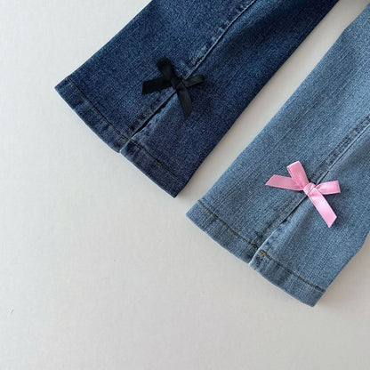 Toddler Bow Trim Flare Denim Pull - On Pants (1 - 8y) kids outfit