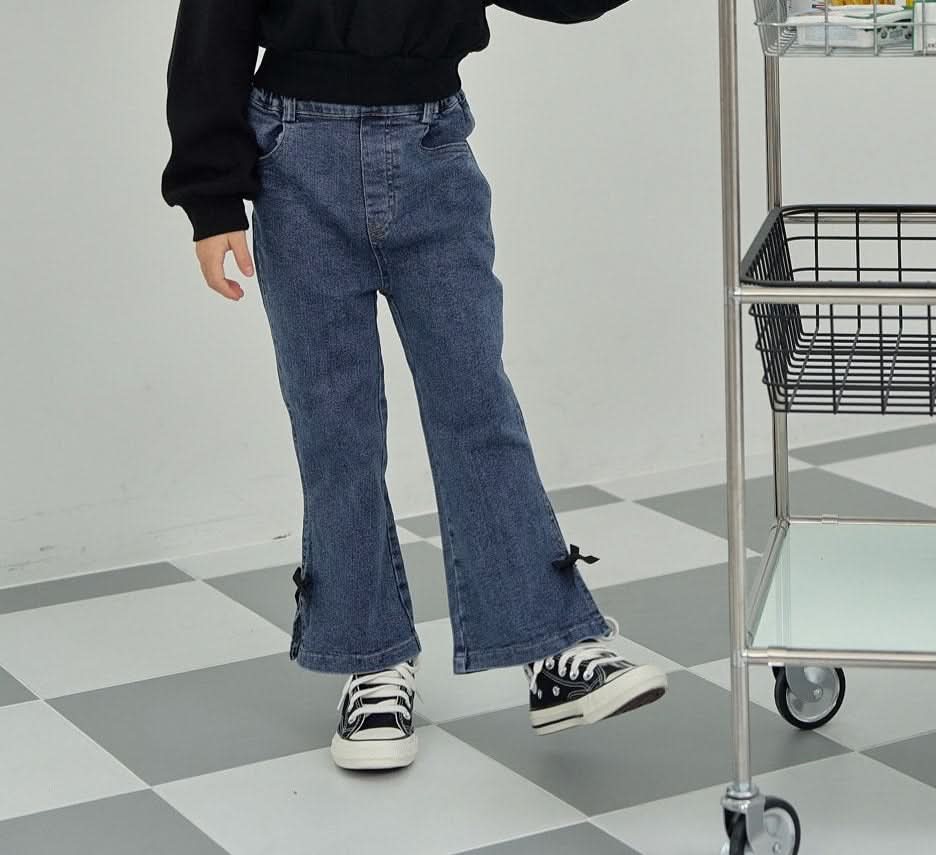 Toddler Bow Trim Flare Denim Pull - On Pants (1 - 8y) kids outfit