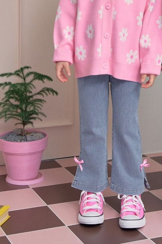 Toddler Bow Trim Flare Denim Pull - On Pants (1 - 8y) kids outfit