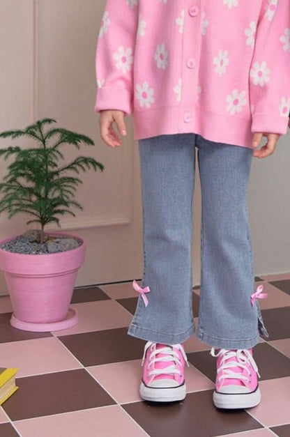 Toddler Bow Trim Flare Denim Pull - On Pants (1 - 8y) kids outfit