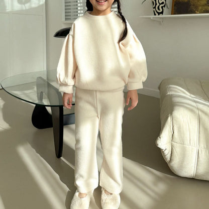 Toddler Brushed Fabric Puff Sleeve Sweatshirt and Flare Pants Set (2 - 6y) - Heather Grey kids outfit