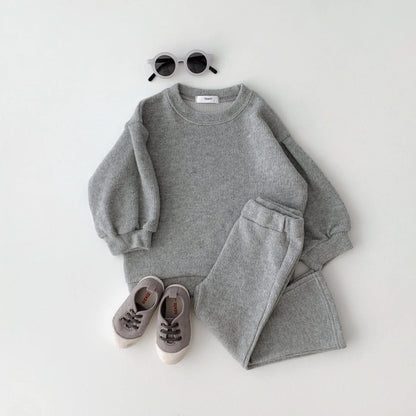 Toddler Brushed Fabric Puff Sleeve Sweatshirt and Flare Pants Set (2 - 6y) - Heather Grey kids outfit