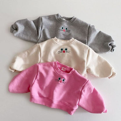 Toddler Cat Face Embroidery Cropped Sweatshirt (1 - 6y) - 3 Colors kids outfit