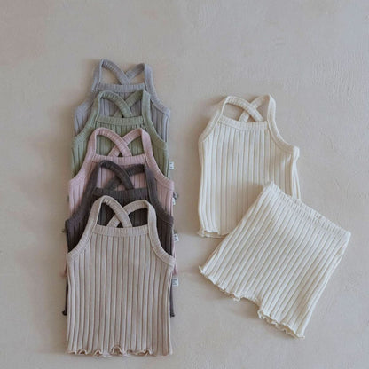 Toddler Cotton Ribbed Cami and Shorts Set (6m - 6y) - 6 Colors kids outfit