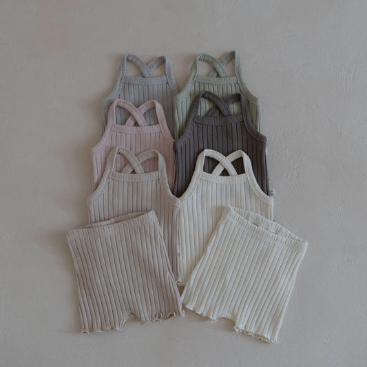 Toddler Cotton Ribbed Cami and Shorts Set (6m - 6y) - 6 Colors kids outfit
