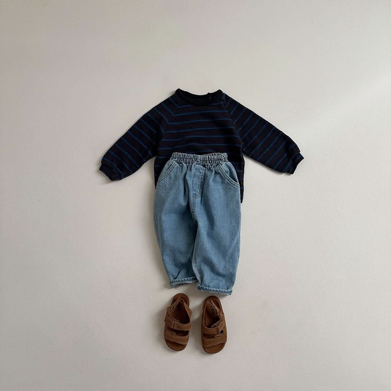 Toddler Crewneck Stripe Long Sleeve Tee (10m - 4y) - Charcoal kids outfit