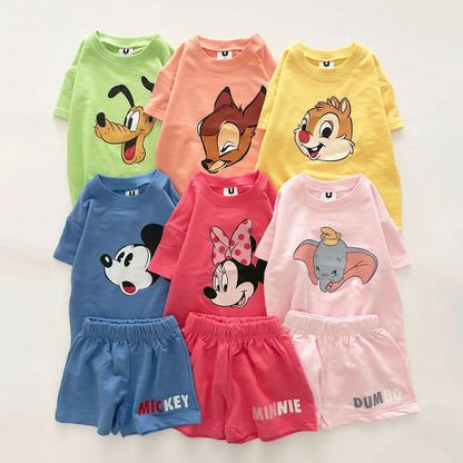 Toddler Disney Friends Face Short Sleeve Top and Shorts Set (2 - 7y) - 6 Colors kids outfit