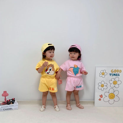 Toddler Disney Friends Face Short Sleeve Top and Shorts Set (2 - 7y) - 6 Colors kids outfit