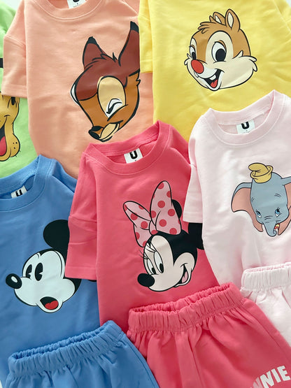 Toddler Disney Friends Face Short Sleeve Top and Shorts Set (2 - 7y) - 6 Colors kids outfit
