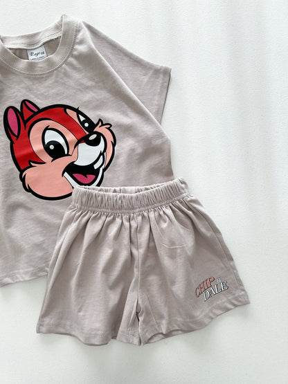 Toddler Disney Friends Happy Face Short Sleeve Top and Shorts Set (2 - 7y) - 5 Colors kids outfit