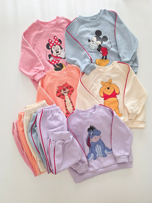 Toddler Disney Friends Piping Trim Sweatshirt and Jogger Pants Set (1 - 7y) - 5 Colors kids outfit