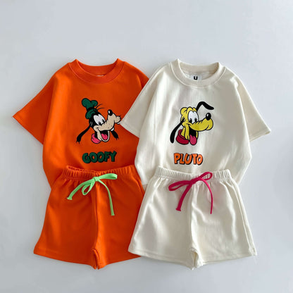 Toddler Disney Friends Print Short Sleeve Top and Shorts Set (18m - 6y) - 6 Colors kids outfit