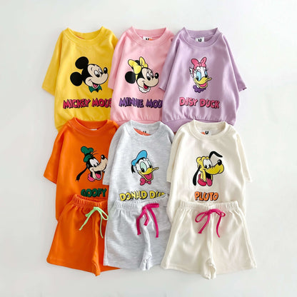 Toddler Disney Friends Print Short Sleeve Top and Shorts Set (18m - 6y) - 6 Colors kids outfit