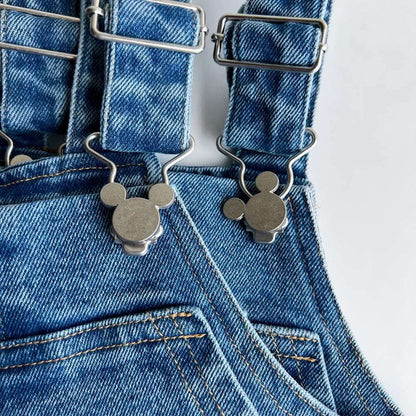 Toddler Disney Mickey and Pooh Face Embroidery Kangaroo Pocket Denim Overalls (2 - 7y) - 2 Colors kids outfit