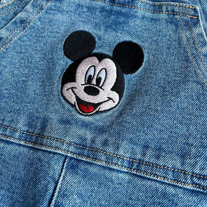 Toddler Disney Mickey and Pooh Face Embroidery Kangaroo Pocket Denim Overalls (2 - 7y) - 2 Colors kids outfit