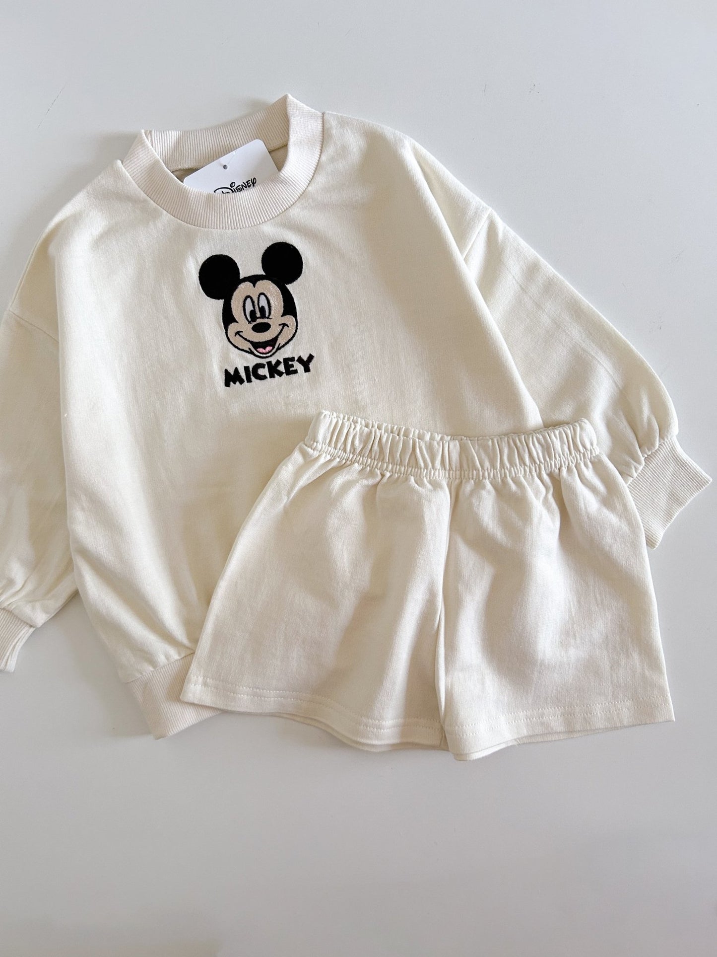 Toddler Disney Mickey Face Embroidery Sweatshirt and Shorts Set (2 - 8y) - Cream kids outfit