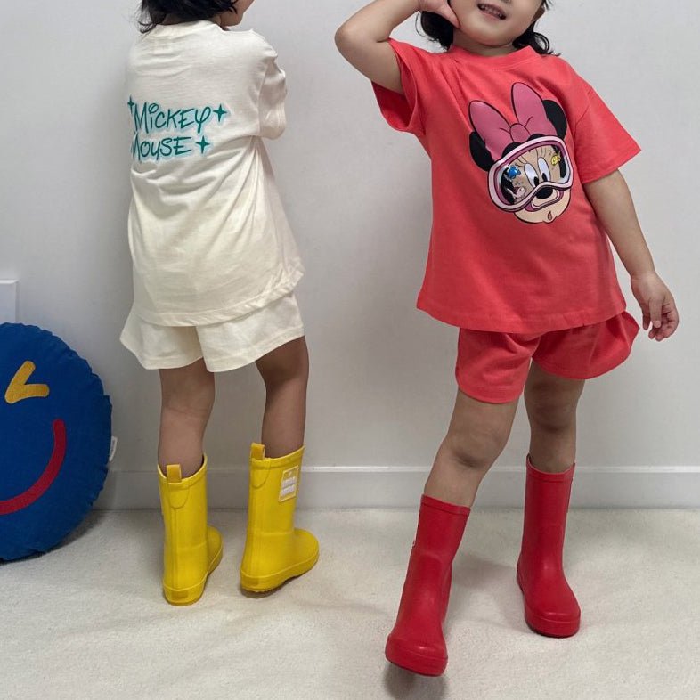 Toddler Disney Mickey/Minnie Goggle Cotton Short Sleeve Top and Shorts Set (2 - 7y) - 4 Colors kids outfit