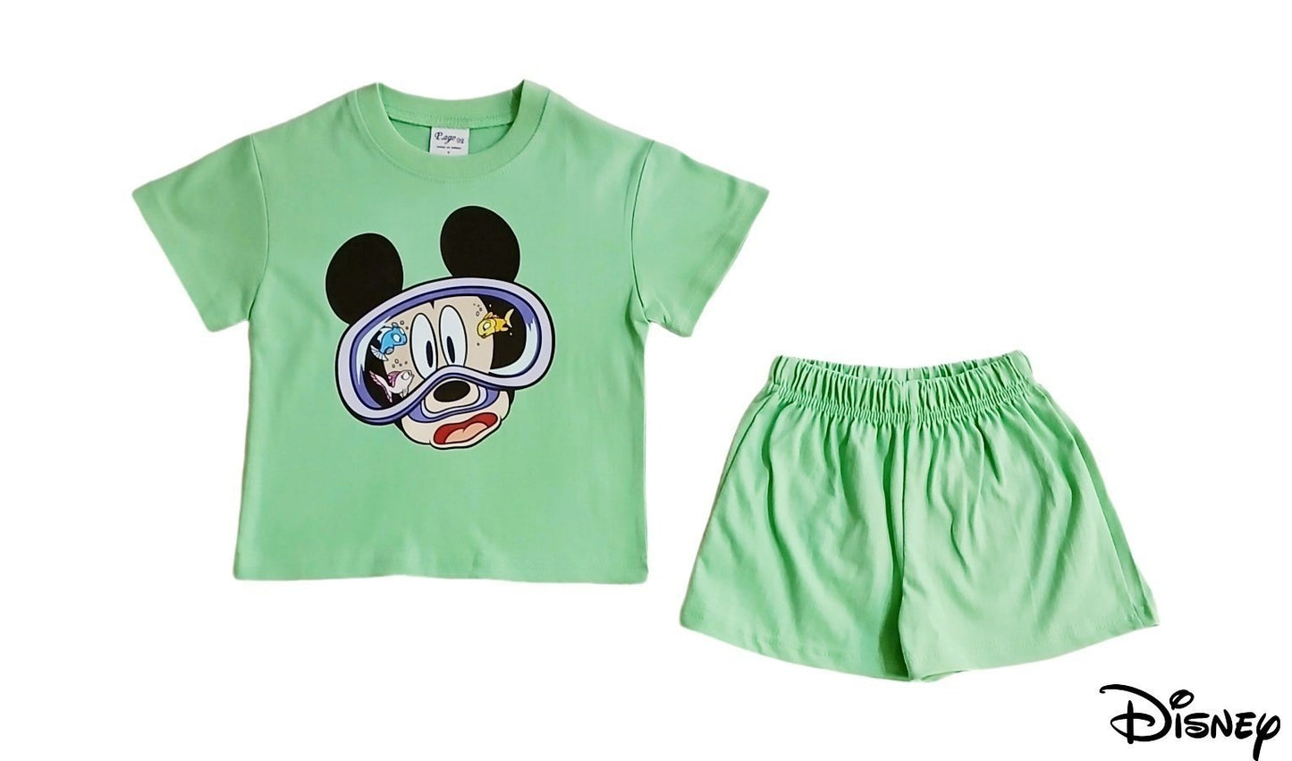 Toddler Disney Mickey/Minnie Goggle Cotton Short Sleeve Top and Shorts Set (2 - 7y) - 4 Colors kids outfit
