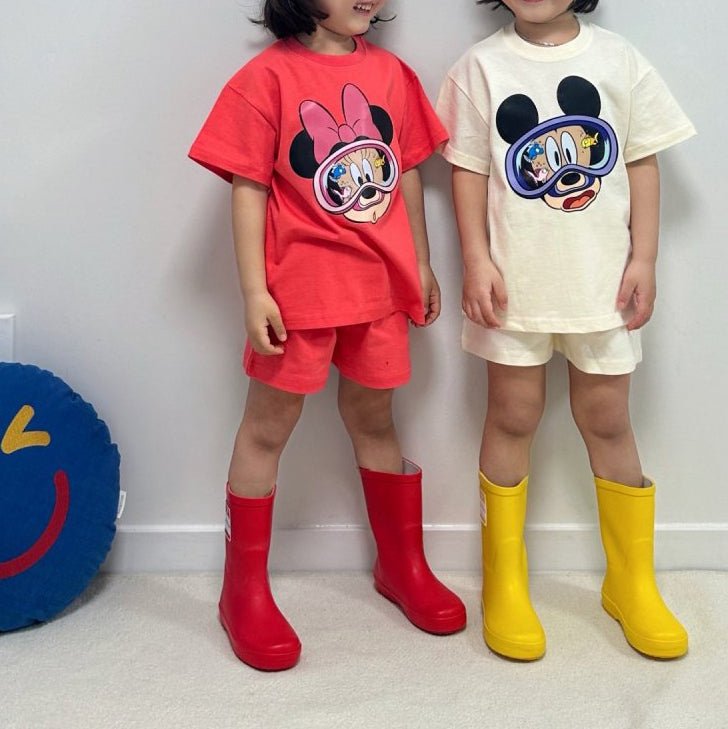 Toddler Disney Mickey/Minnie Goggle Cotton Short Sleeve Top and Shorts Set (2 - 7y) - 4 Colors kids outfit