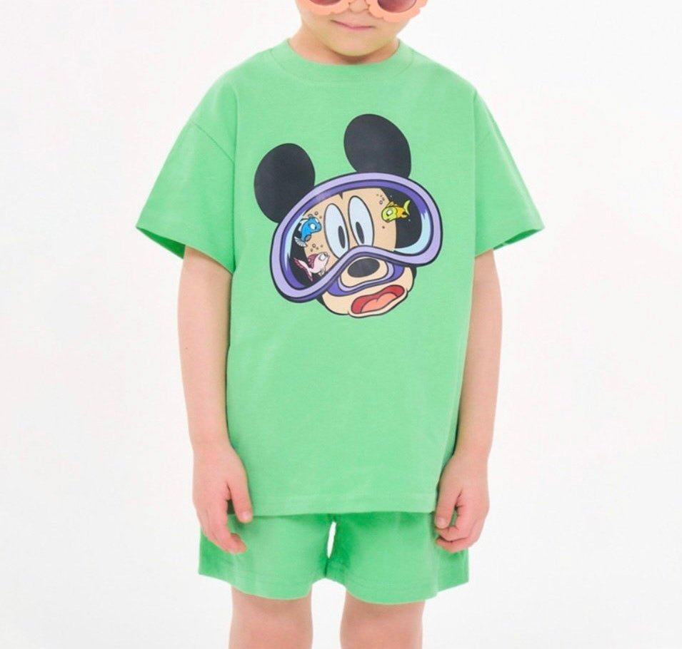 Toddler Disney Mickey/Minnie Goggle Cotton Short Sleeve Top and Shorts Set (2 - 7y) - 4 Colors kids outfit