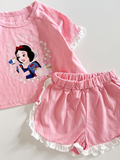 Toddler Disney Princess Ruffle Tee and Shorts Set (2 - 8y) - 3 Colors kids outfit
