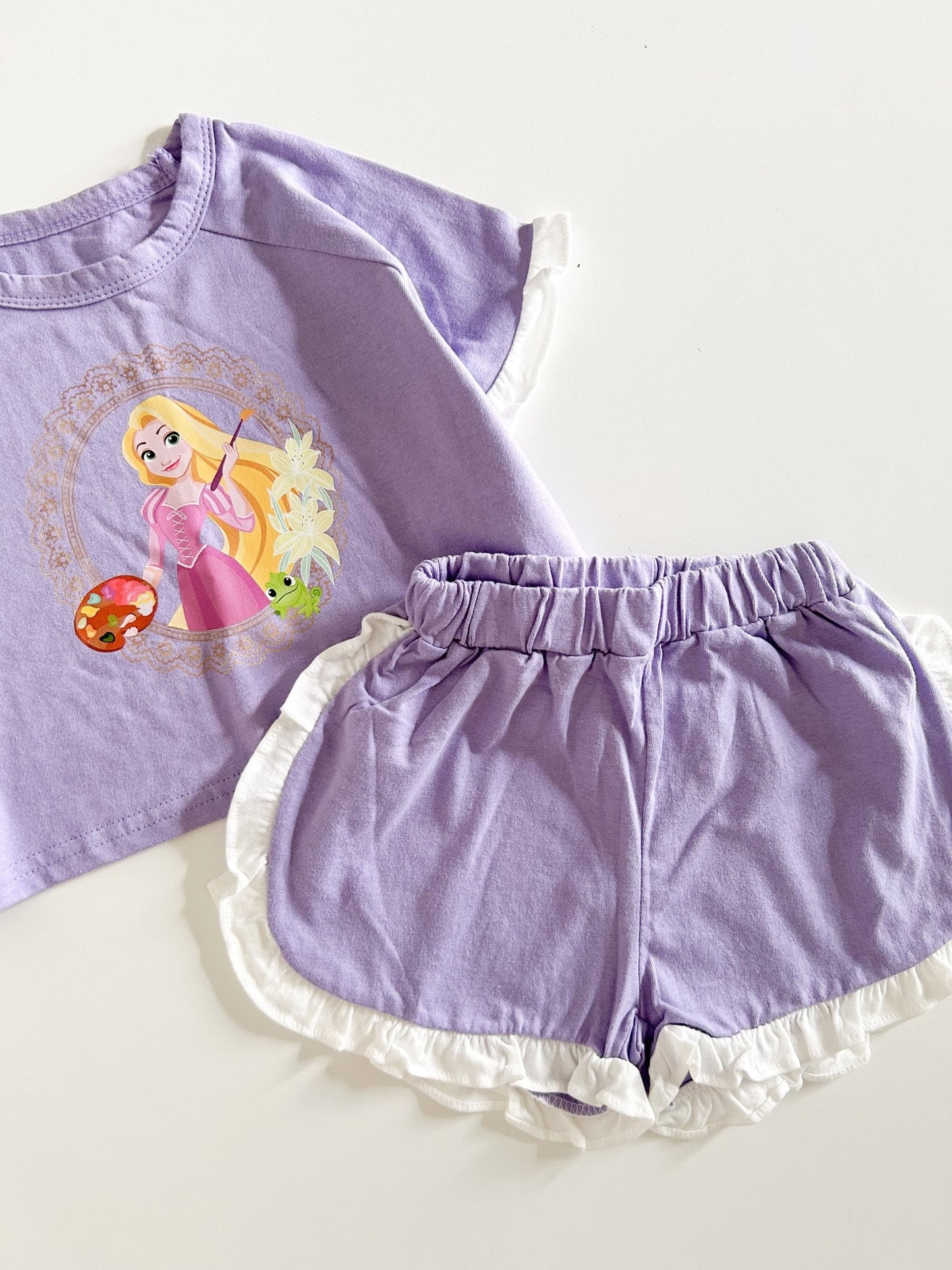 Toddler Disney Princess Ruffle Tee and Shorts Set (2 - 8y) - 3 Colors kids outfit