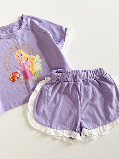 Toddler Disney Princess Ruffle Tee and Shorts Set (2 - 8y) - 3 Colors kids outfit