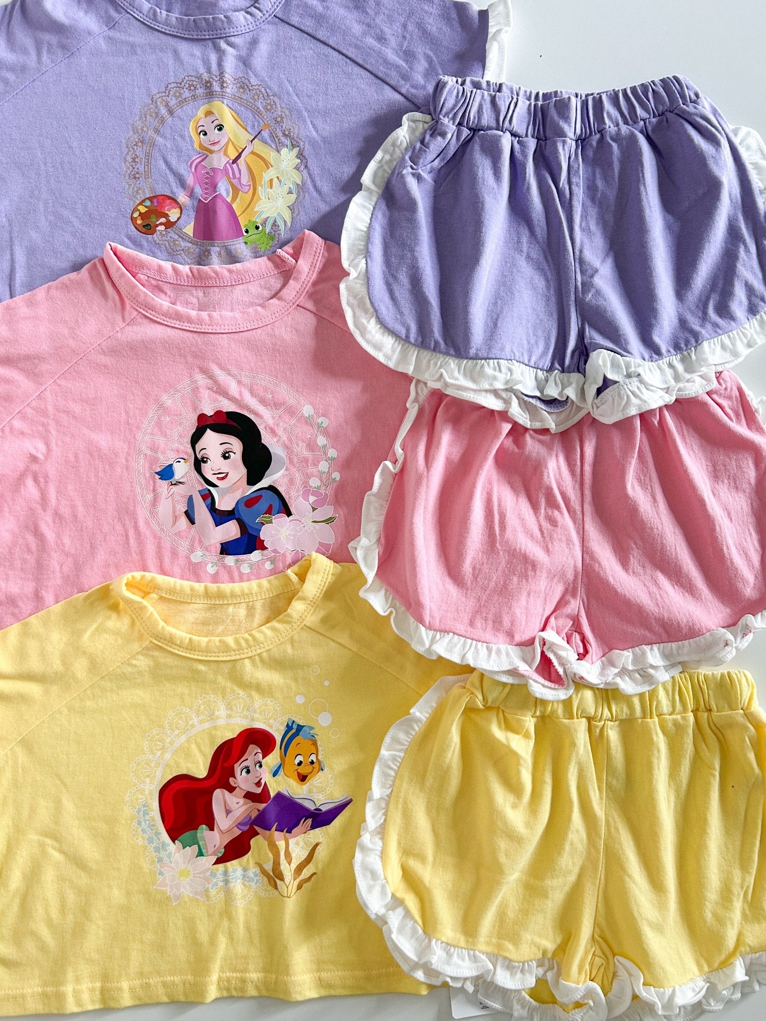 Toddler Disney Princess Ruffle Tee and Shorts Set (2 - 8y) - 3 Colors kids outfit