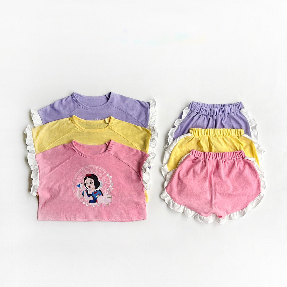 Toddler Disney Princess Ruffle Tee and Shorts Set (2 - 8y) - 3 Colors kids outfit