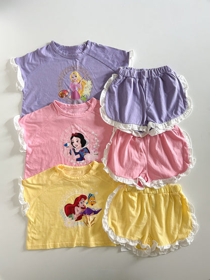 Toddler Disney Princess Ruffle Tee and Shorts Set (2 - 8y) - 3 Colors kids outfit