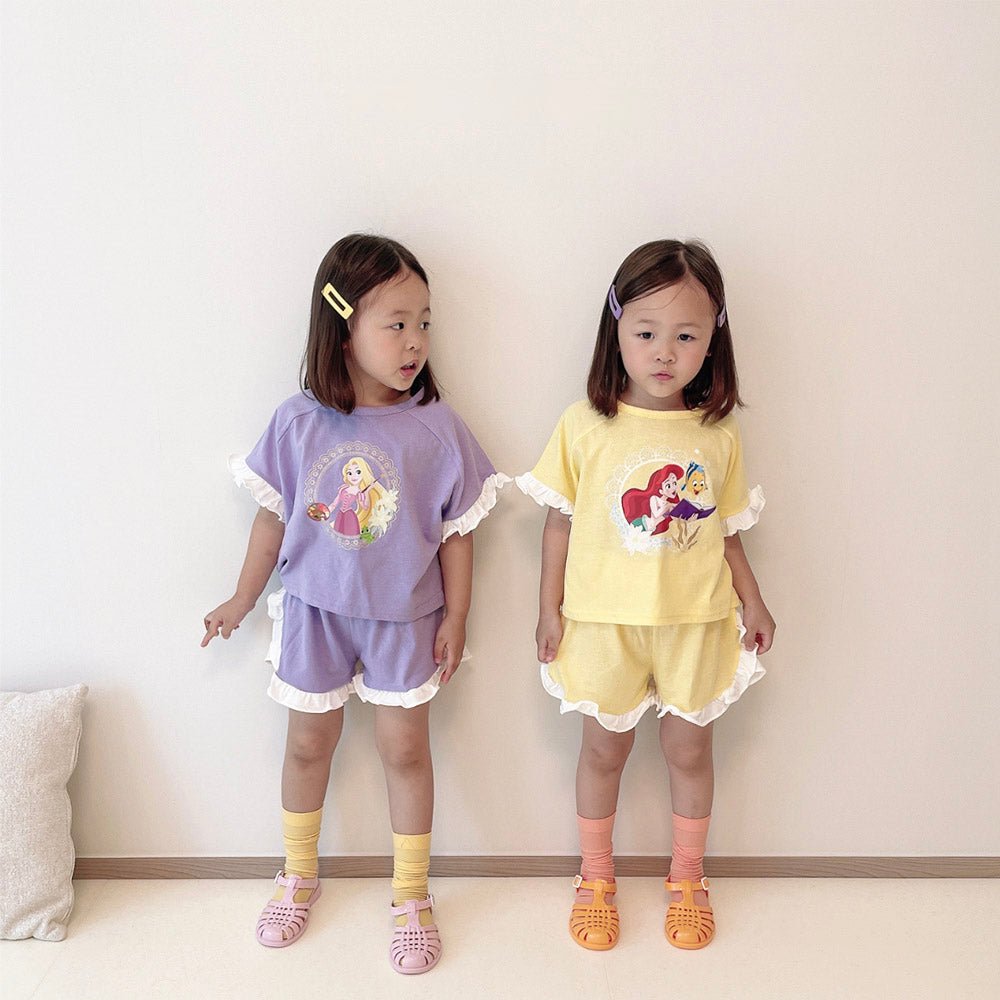 Toddler Disney Princess Ruffle Tee and Shorts Set (2 - 8y) - 3 Colors kids outfit