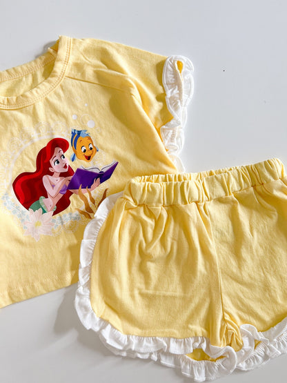 Toddler Disney Princess Ruffle Tee and Shorts Set (2 - 8y) - 3 Colors kids outfit